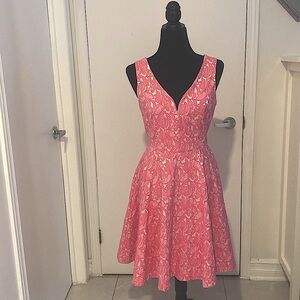 Anthropologie Maeve Claribel Jacquard Fit RETRO VIBE Pink Floral  Dress Size 4